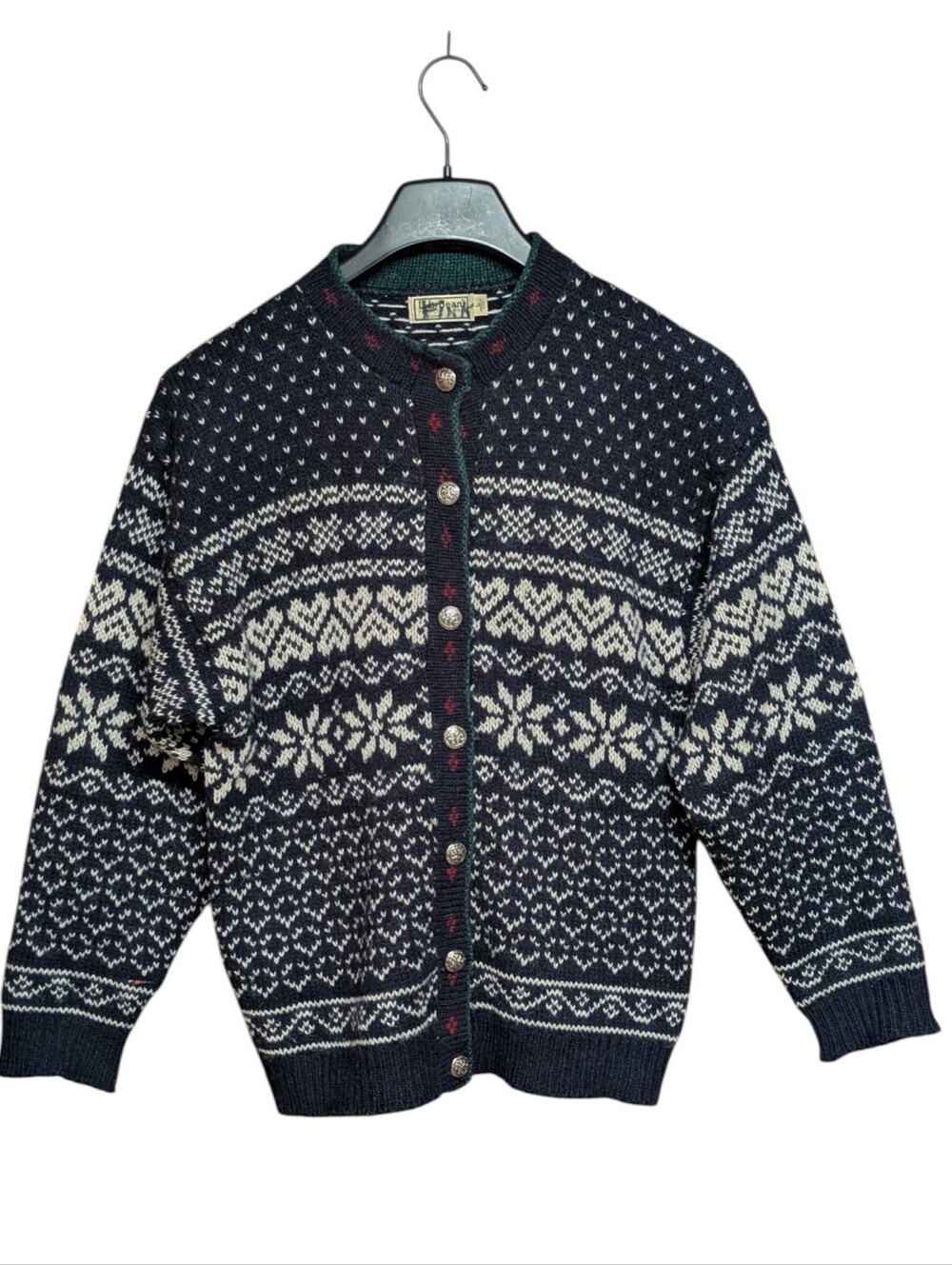 L.L. Bean Vintage Wool Fair Isle Navy Cardigan Size Large - Picture 1 of 7